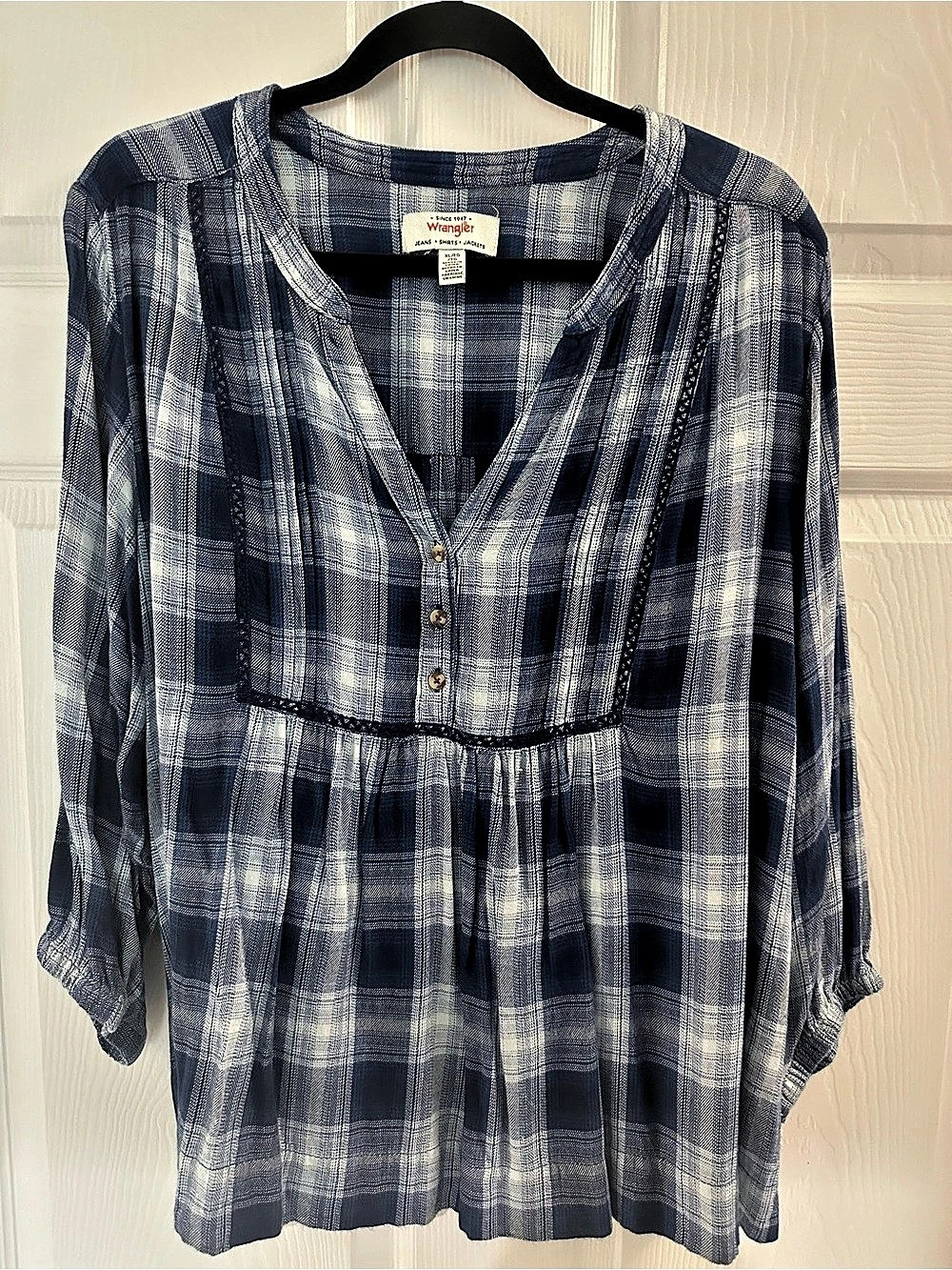 Wrangler Plaid Tunic in Blue & White Size XL Like New
